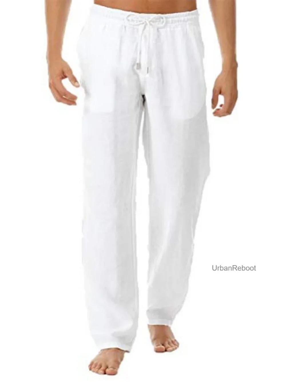 Mens Linen Drawstring Casual Pants Lightweight Beach Summer
